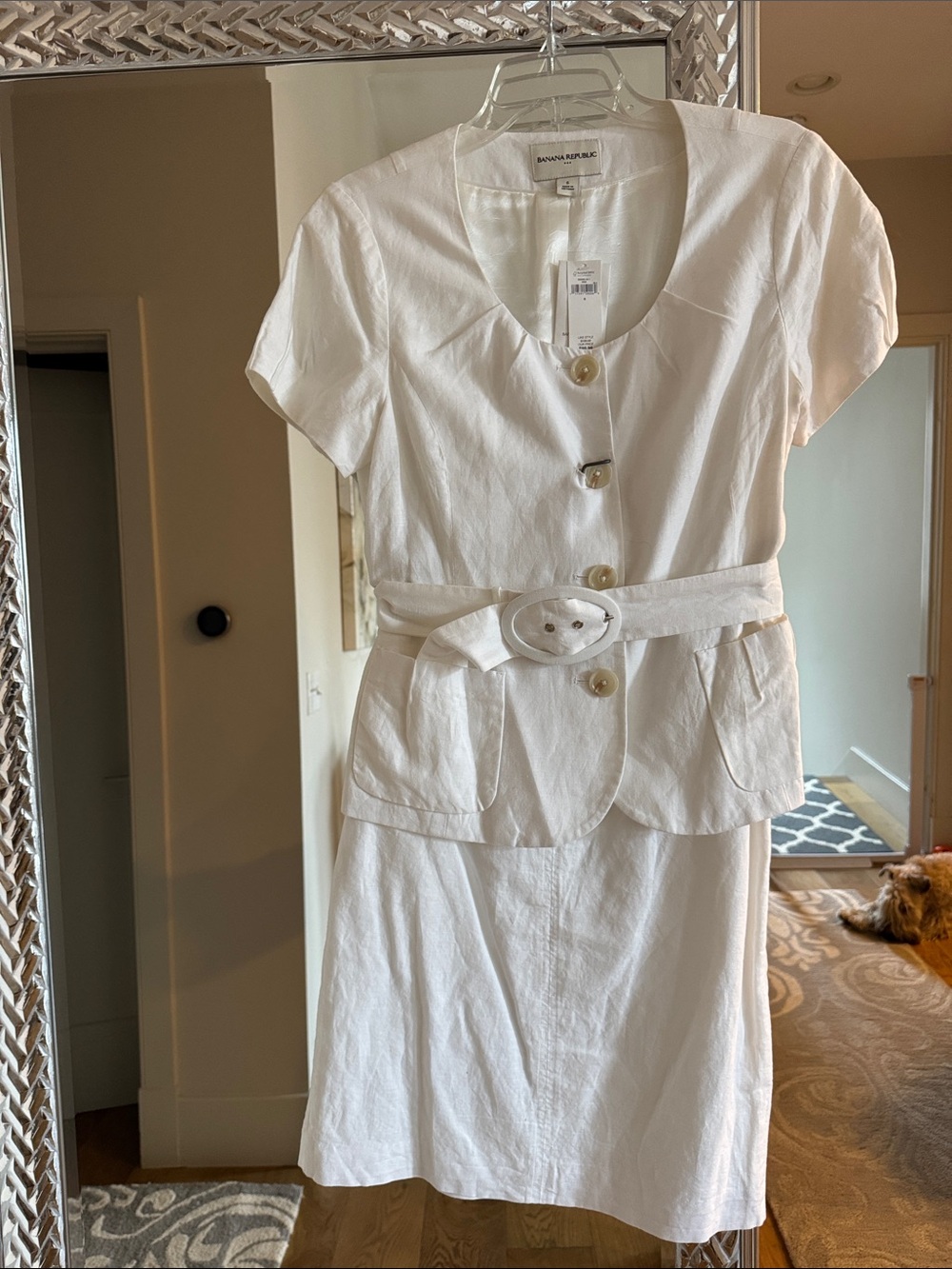 NWT Banana Republic White Two-Piece Linen-Blend Skirt Set with Belt
